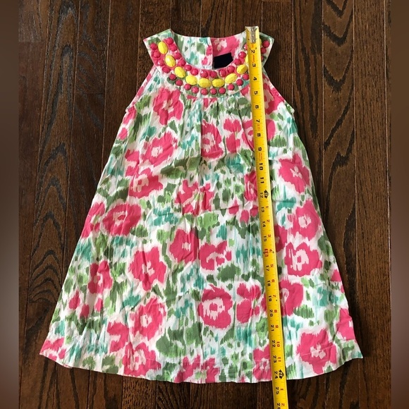 Mini Boden Girls 5-6Y Pink/Green Floral Shift Dress w/Jeweled Neckline - EUC! - Picture 4 of 9